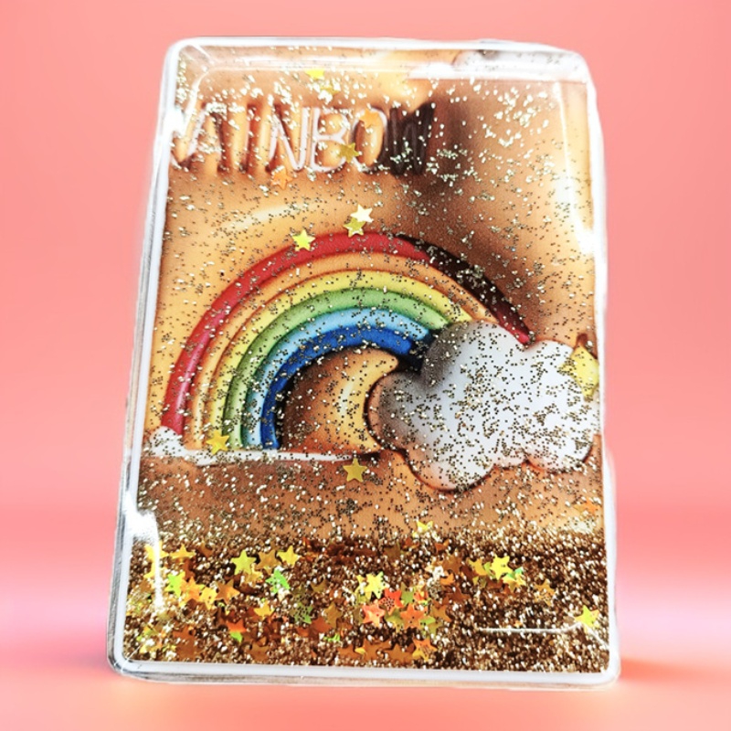 Yiwu FABER BAODI Sun Moon Star Rainbow series rectangular quicksand double-sided mirror Small mirror Makeup mirror Folding mirror makeup mirror Specification drawing