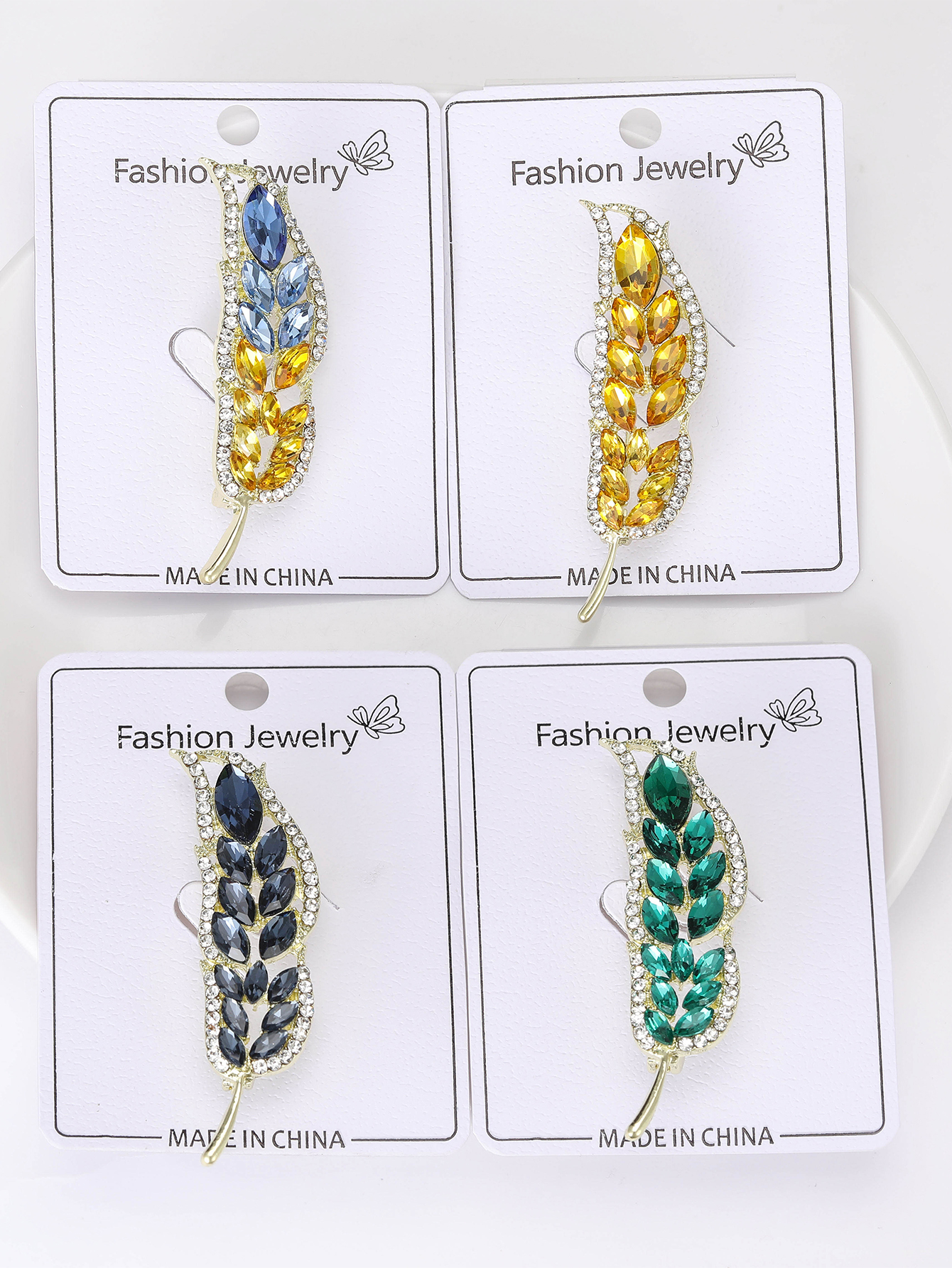 New alloy water diamond glass wheat ear brooch and brooch, stylish and versatile for ladies, factory direct sales Specification image