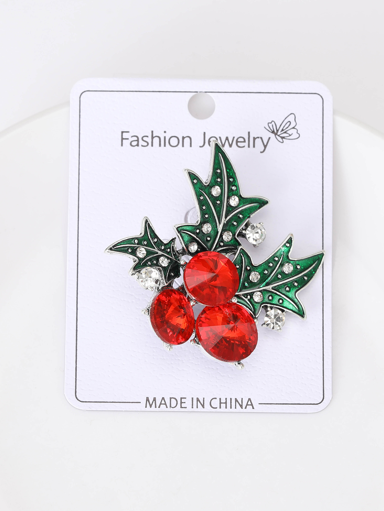 New alloy rhindiamond Christmas series leaf fashion ladies' style versatile brooches and corsages factory direct sales Specification image