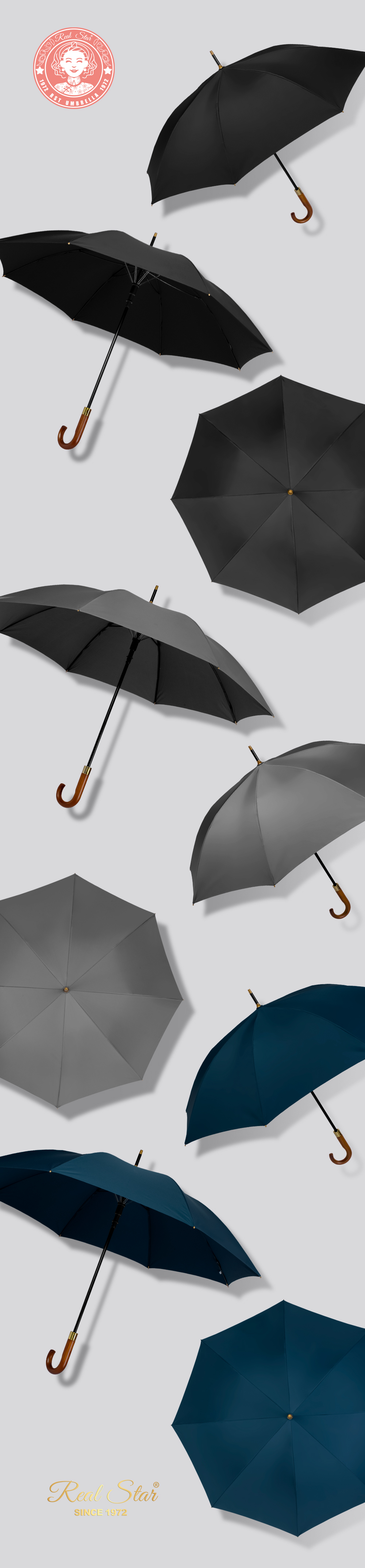 星宝新款大弯柄长伞27寸8骨黑胶雨伞可印刷logo商务伞防晒太阳伞详情6