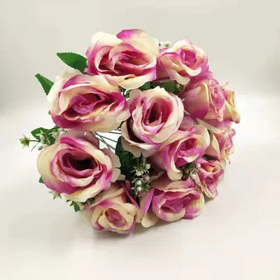 Factory Direct Sales 12 Flat Head Simulation Plastic Rose Wedding Decoration Hand Bouquet Diy Flower Materials Fake Flower Decoration
