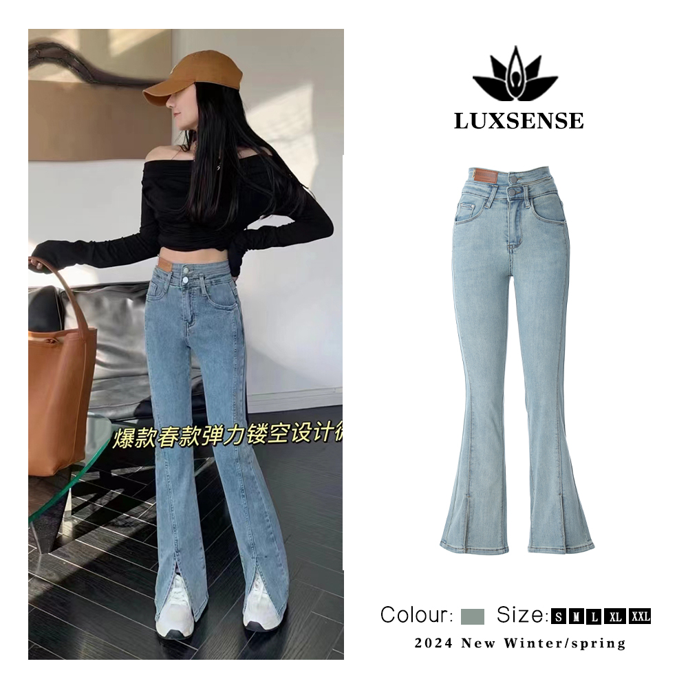 Micro Cut Jeans Women's Spring New Korean Version Of Retro High Waist Slim Open Straight Tube Drop Micro Cut Jeans