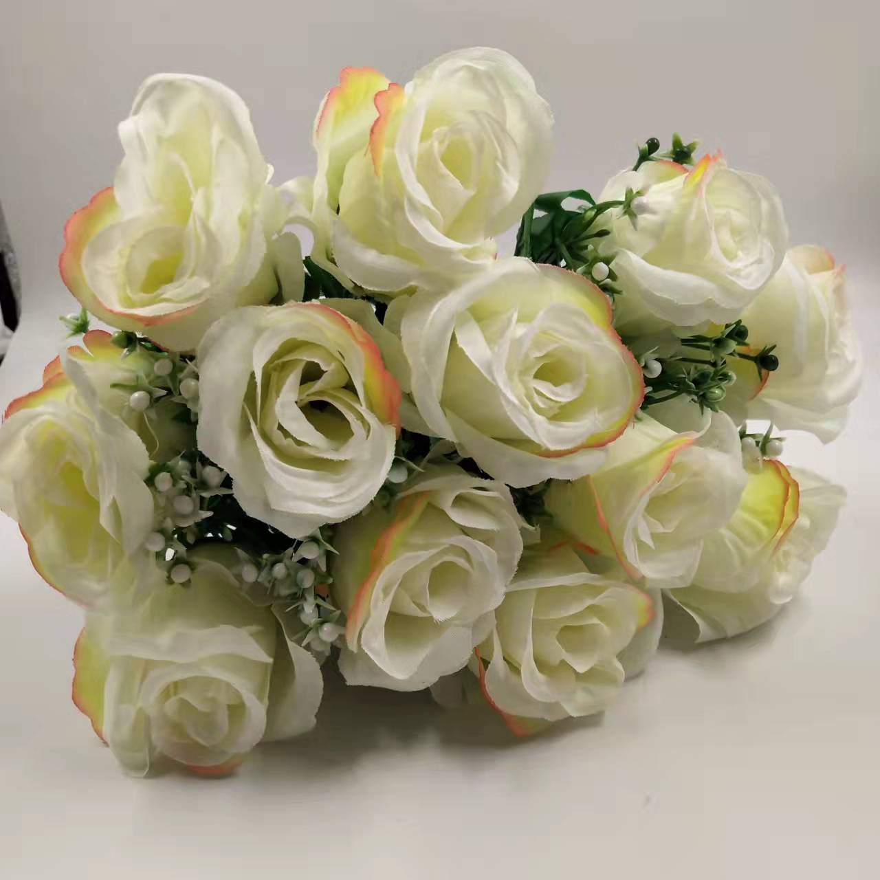 Factory Direct Sales 12 Flat Head Simulation Plastic Rose Wedding Decoration Hand Bouquet Diy Flower Materials Fake Flower Decoration Specification drawing