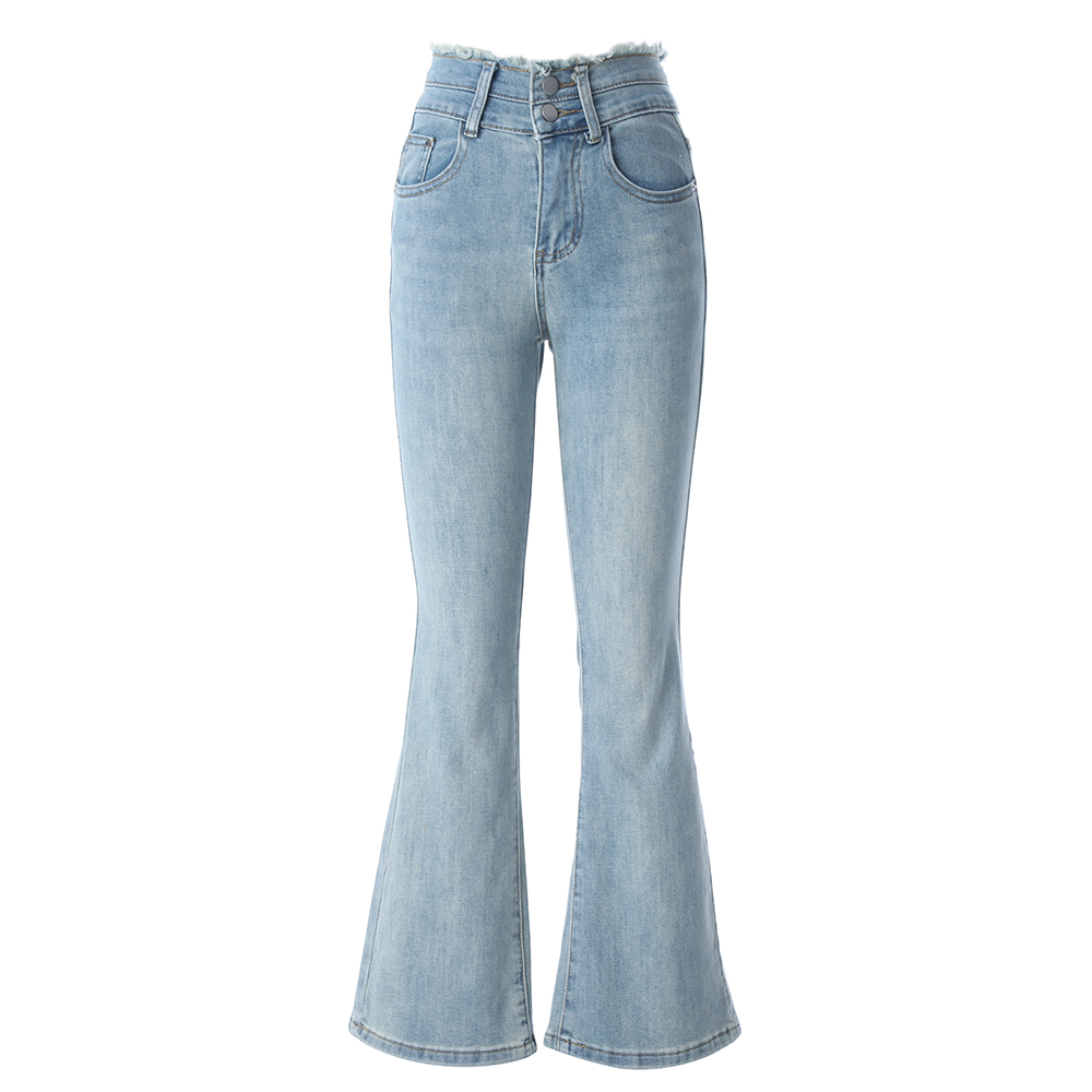 Light Color Micro-Cropped Jeans Women 2024 Spring New High-Waisted Slimming Light Blue Flare Pants Application Scenario
