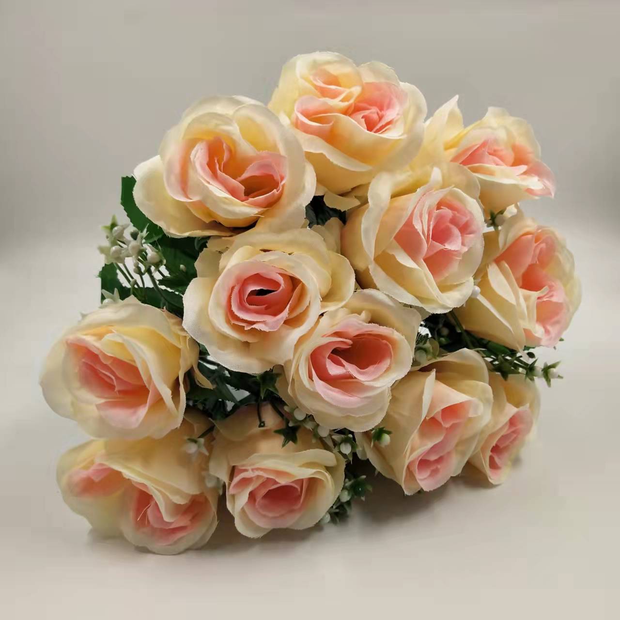 Factory Direct Sales 12 Flat Head Simulation Plastic Rose Wedding Decoration Hand Bouquet Diy Flower Materials Fake Flower Decoration details Picture