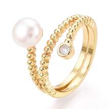 铜戒托镶钻设计 珍珠戒指 精致典雅 女士首饰 时尚饰品新款