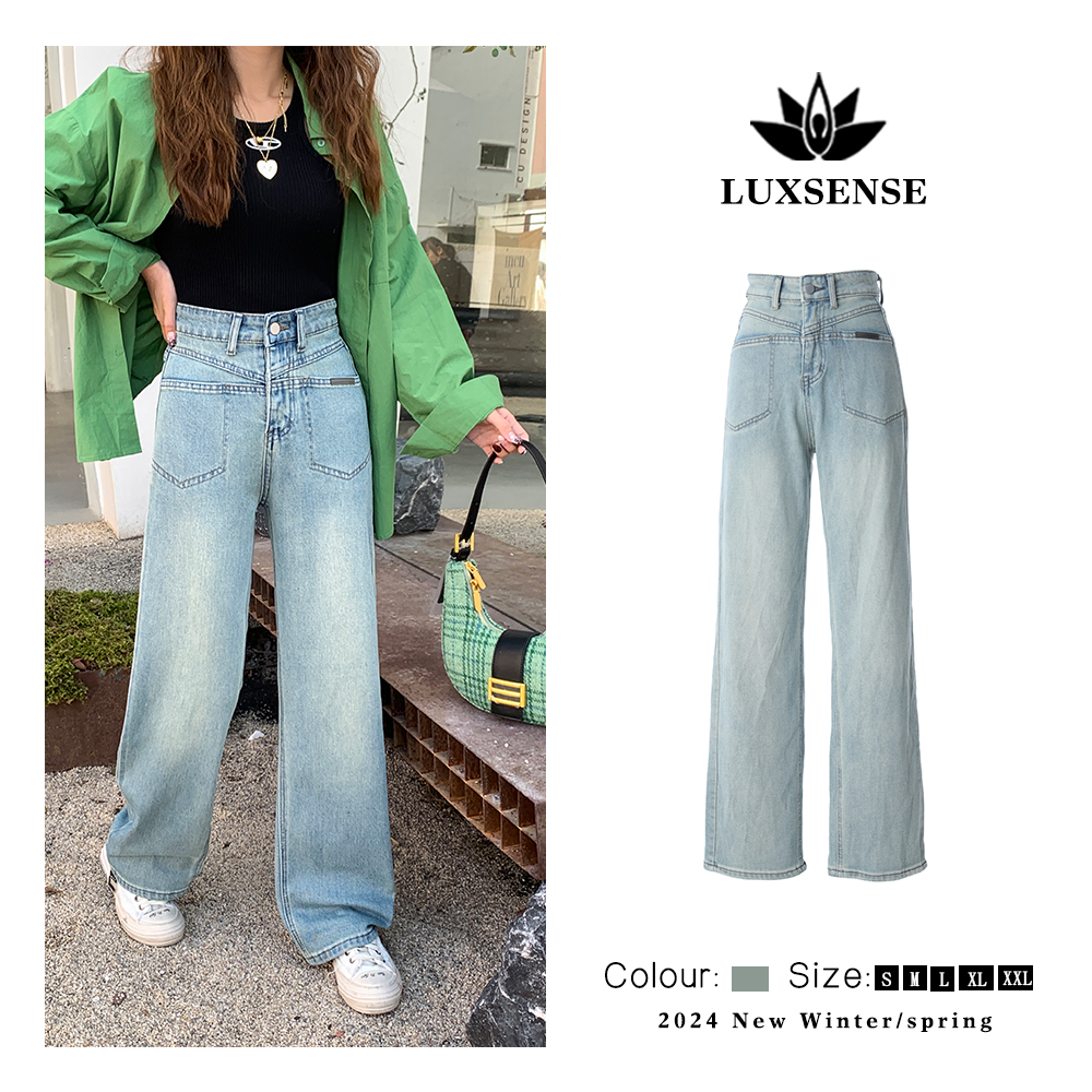 New Spring Jeans Women's High-Waisted Baggy Retro Blue Wide-Leg Pants Draping Straight Leg Jeans
