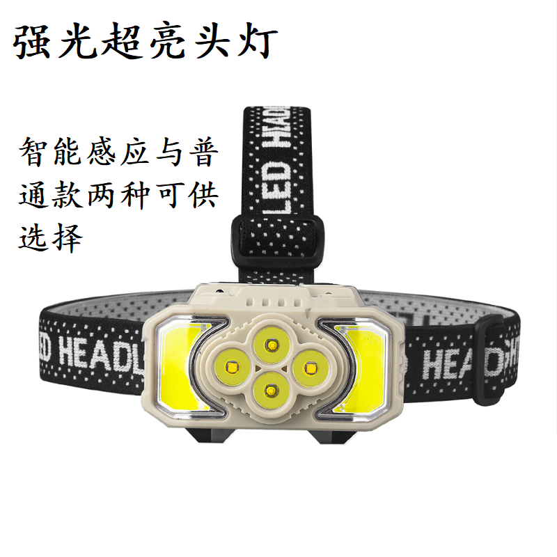 Hand-waving sensor headlight, strong charging work light, head-mounted fishing light, work headlight, emergency repair light, cycling light, bicycle light, running light, super bright COB headlight, outdoor waterproof adventure headlight