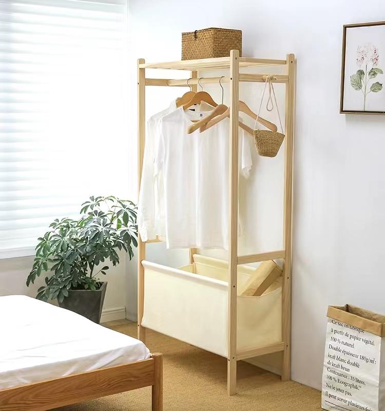 Simple coat rack, floor-standing bedroom hanging rack, solid wood storage rack, coat rack, home clothes rack, creative storage rack pic 6