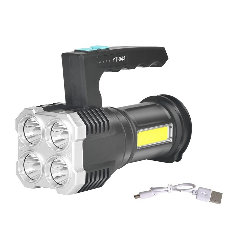 LED high-intensity flashlight, plastic flashlight, multi-functional portable searchlight, outdoor camping lighting lamp, work light, 043 flashlight, bicycle light, cycling light, outdoor waterproof emergency flashlight Application Scenario