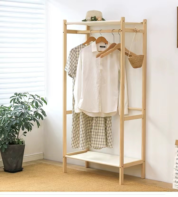 Simple coat rack, floor-standing bedroom hanging rack, solid wood storage rack, coat rack, home clothes rack, creative storage rack pic 2