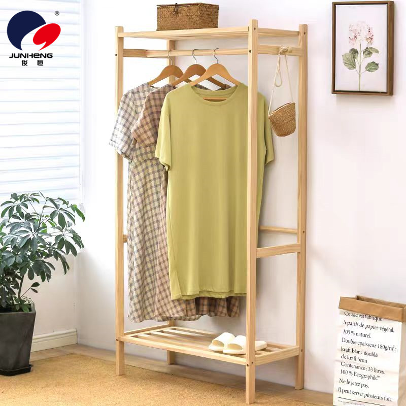 Simple coat rack, floor-standing bedroom hanging rack, solid wood storage rack, coat rack, home clothes rack, creative storage rack details Picture