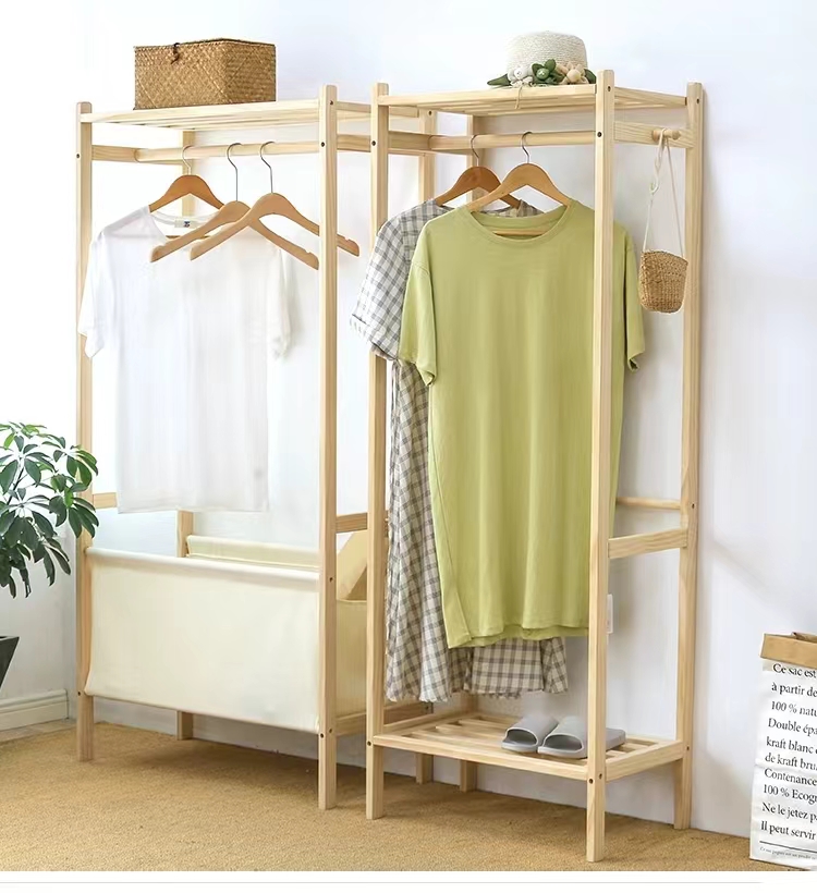 Simple coat rack, floor-standing bedroom hanging rack, solid wood storage rack, coat rack, home clothes rack, creative storage rack pic 4