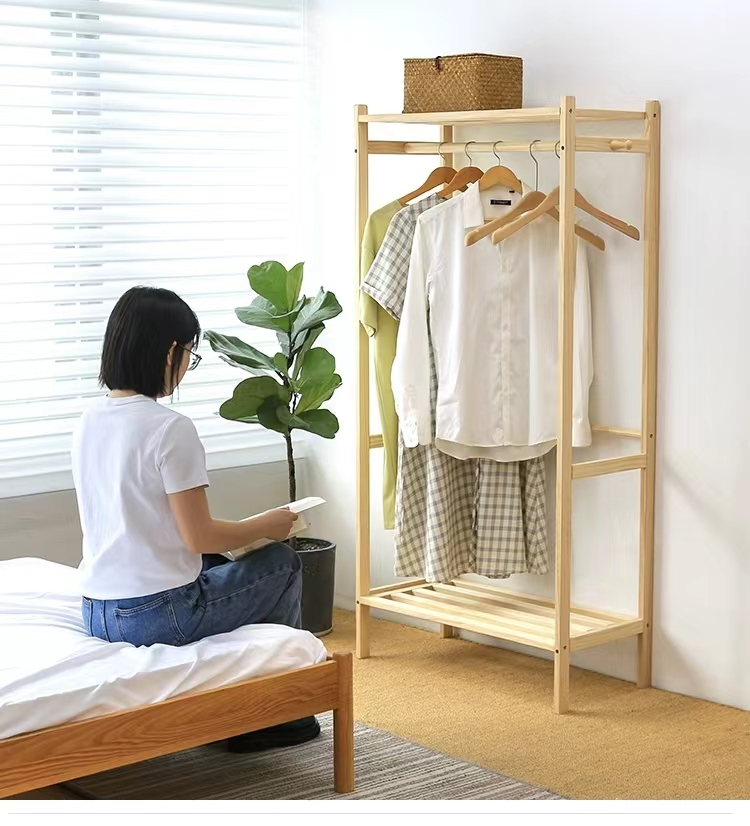 Simple coat rack, floor-standing bedroom hanging rack, solid wood storage rack, coat rack, home clothes rack, creative storage rack pic 5