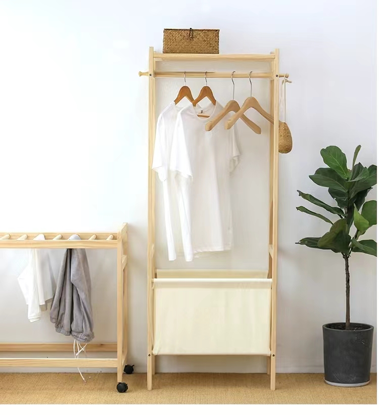 Simple coat rack, floor-standing bedroom hanging rack, solid wood storage rack, coat rack, home clothes rack, creative storage rack pic 3