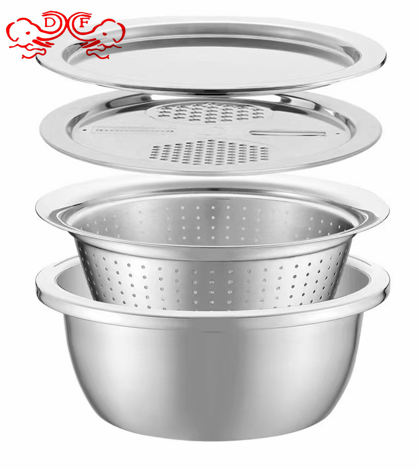 沥水篮/厨房用品/周转筐/不锈钢斗盆/篮菜篮子白底实物图