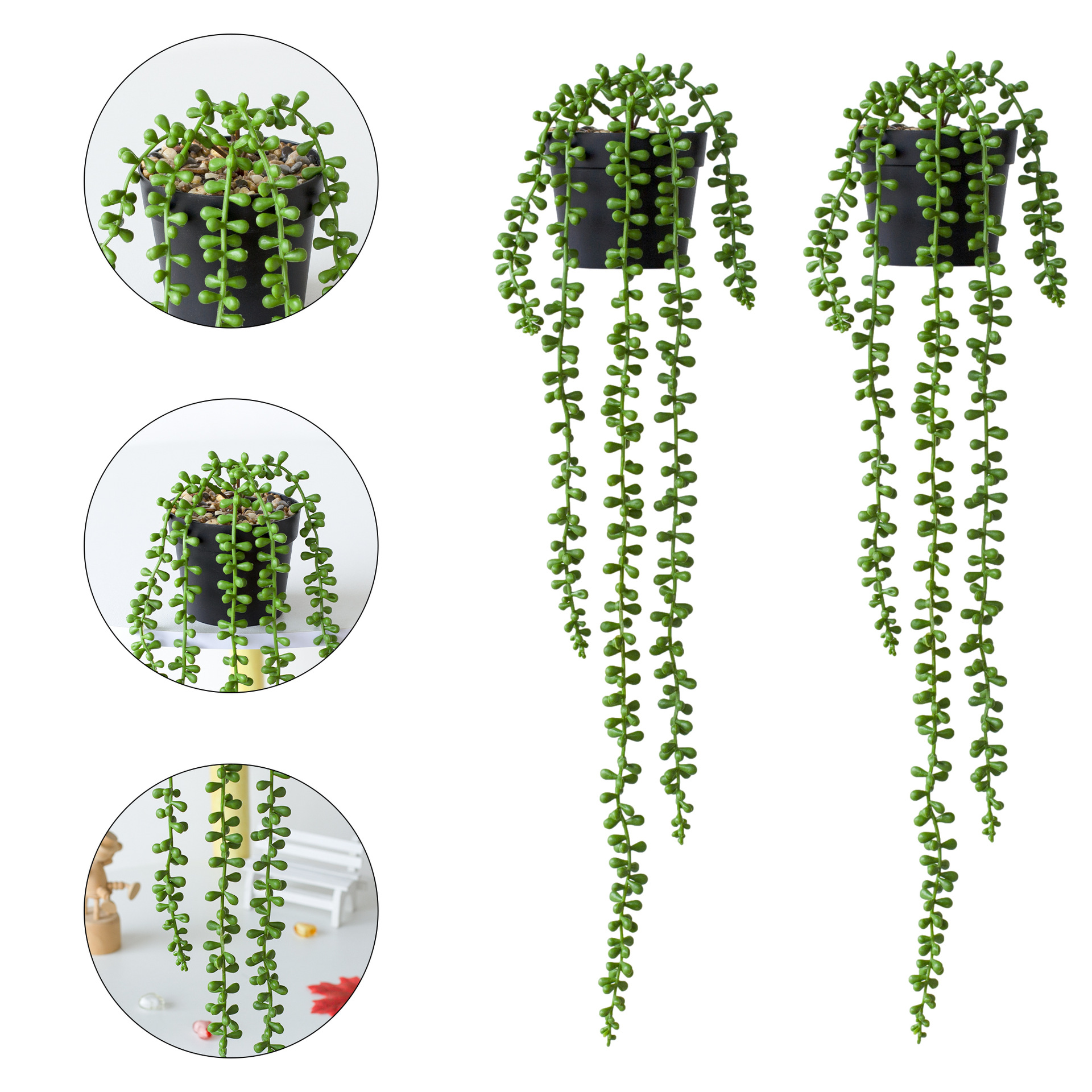 亚马逊仿真绿植 人造多肉5叉情人泪 植物悬挂 假珍珠家庭花园装饰详情3