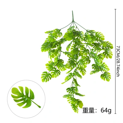 Cross-Border Artificial Plant Turtle Back Leaf Wall Hanging Rattan Green Leaf Decoration Indoor Suspended Ceiling Flower Rattan Hanging Basket Turtle Back Bamboo