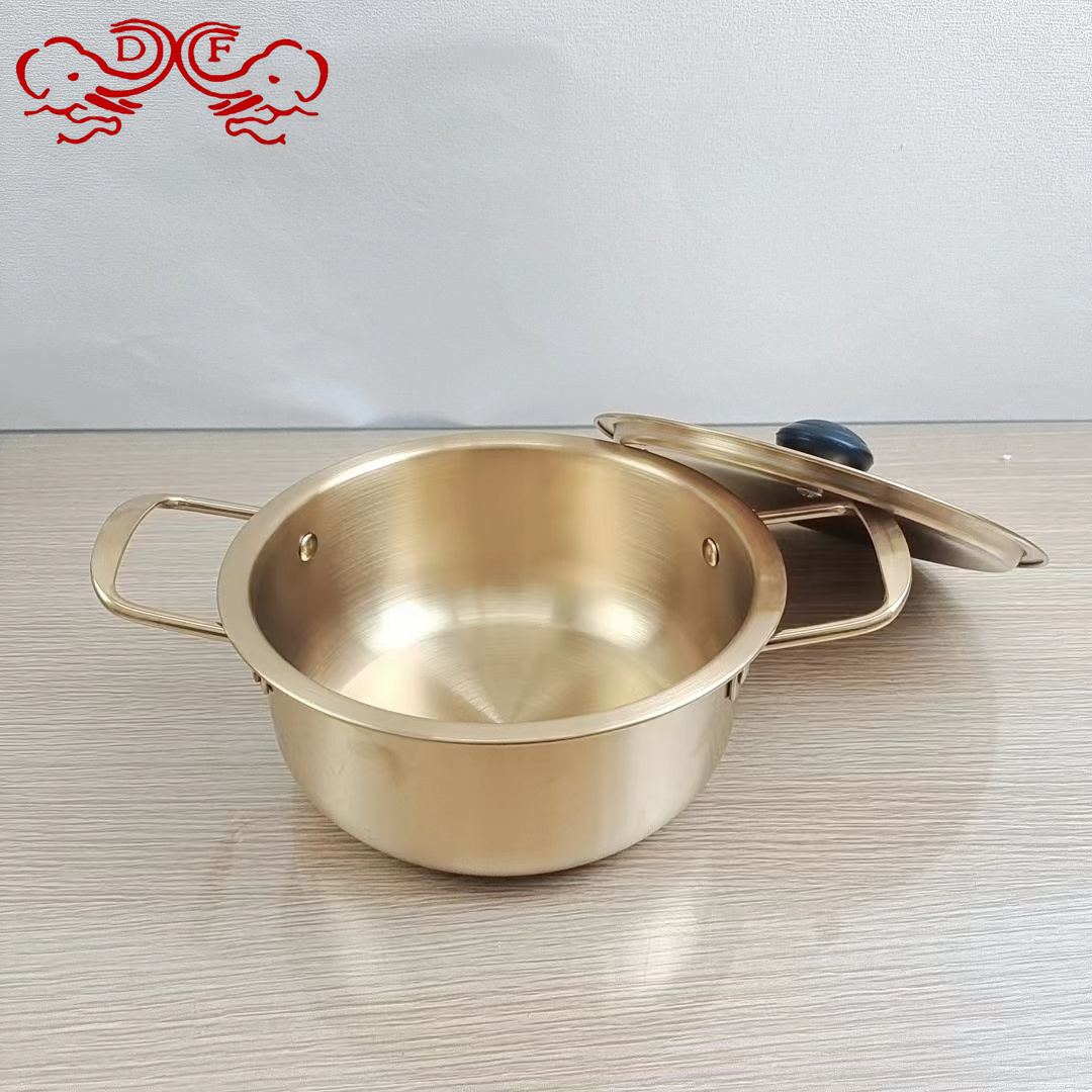 DF68736 Customized Korean stainless steel Seafood Dry Pot, double-ear gold and silver Salad Noodle Soup, Instant noodle Pot, small hot pot DF TRADINGHOUSE
