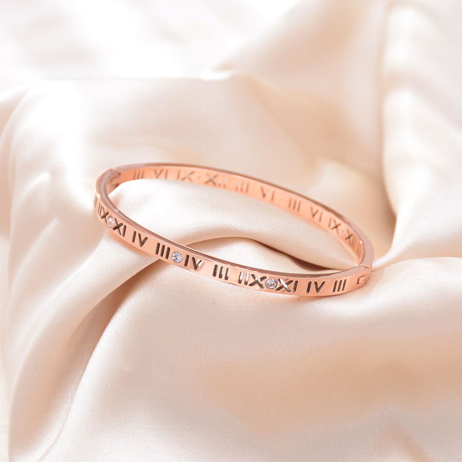 European, American and Korean style personalized and fashionable hollowed-out Roman numeral bracelet, simple titanium steel bracelet, women's accessory, women's gift Specification image