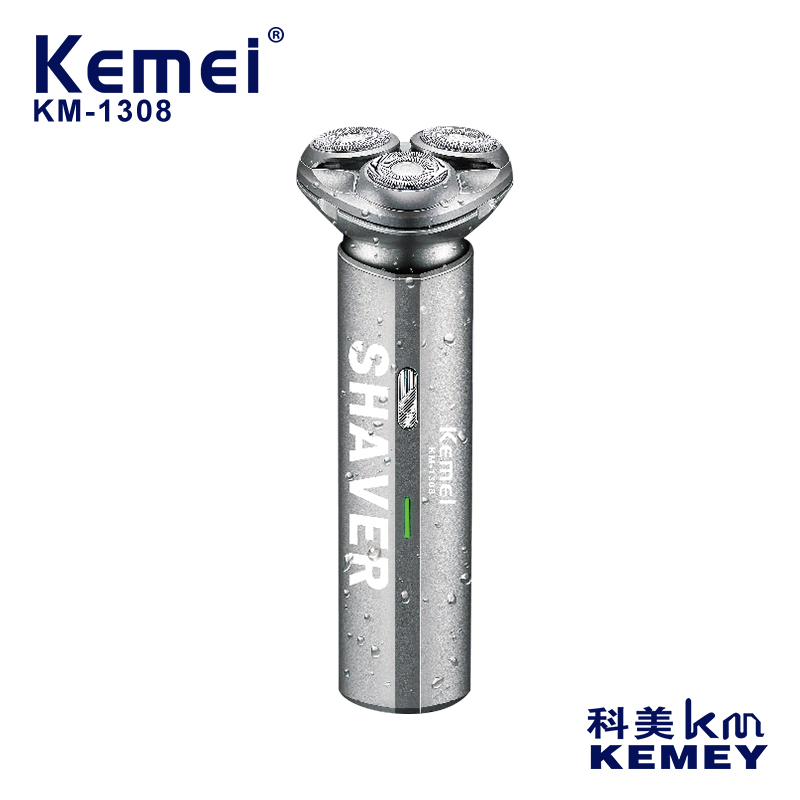 科美/KEMEI新款三刀头刮胡刀全身防水温和不伤肤快充电动剃须刀KM-1308