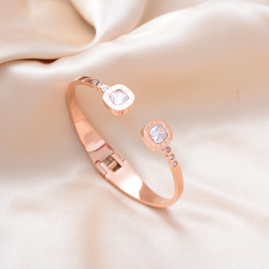 European, American and Korean style unique and simple zircon diamond-encrusted bracelet, now available titanium steel rose gold bracelet for women Specification image