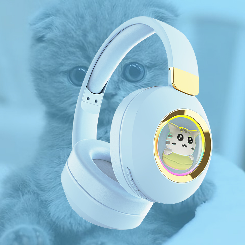 Cross-border new wireless Bluetooth headset colorful luminous cartoon cat cute cat game student headset