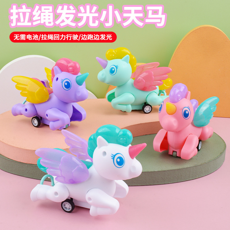 Wholesale supply of popular children's educational, cute and fun toys with pulling strings and glowing unicorns from our factory. Direct delivery