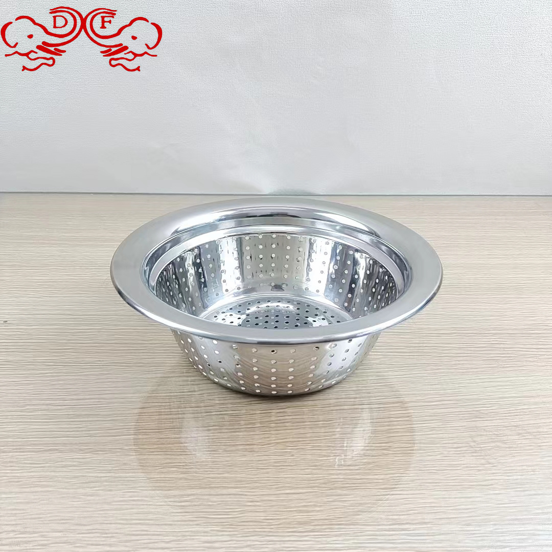 DF99415 thickened stainless steel rice sieve drainage basin, multi-hole basket, vegetable washing basin, rice washing basin, leaky basin, round vegetable washing basin, DF TRADINGHOUSE