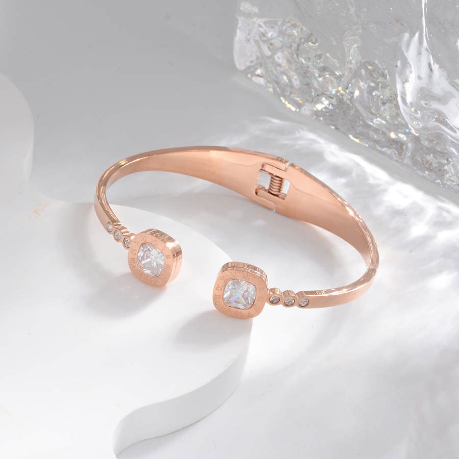 European, American and Korean style unique and simple zircon diamond-encrusted bracelet, now available titanium steel rose gold bracelet for women details Picture