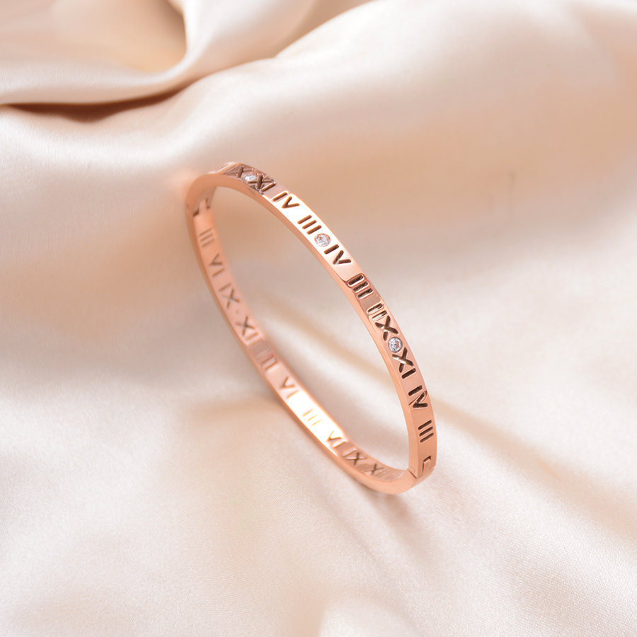 European, American and Korean style personalized and fashionable hollowed-out Roman numeral bracelet, simple titanium steel bracelet, women's accessory, women's gift details Picture