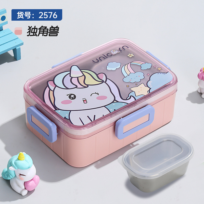 S42-2576 Cartoon Stainless Steel Lunch Box Single Compartment With Soup Bowl Sealed Lunch Box Portable Lunch Box For Students Item Picture