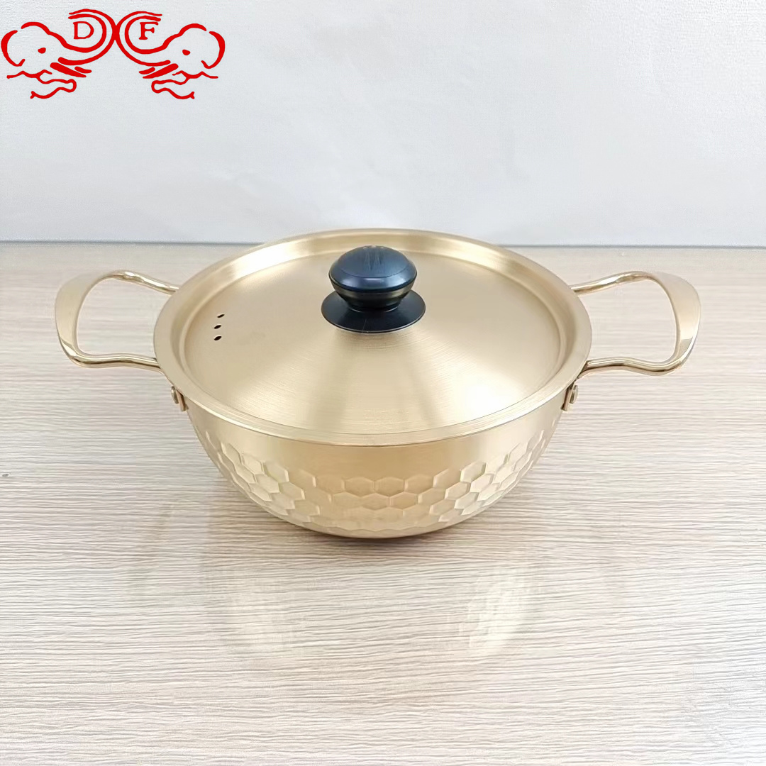 DF99267 Stainless steel ramen pot, Korean hammer-patterned soup pot with lid, golden special pot, DF TRADINGHOUSE Specification image