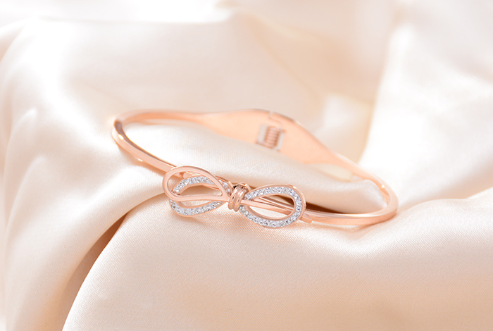 欧美韩个性时尚镶钻蝴蝶结手镯钛钢玫瑰金手环饰品女礼物详情2