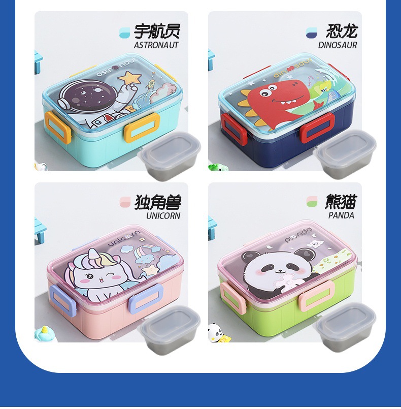 S42-2576 Cartoon Stainless Steel Lunch Box Single Compartment With Soup Bowl Sealed Lunch Box Portable Lunch Box For Students undefined