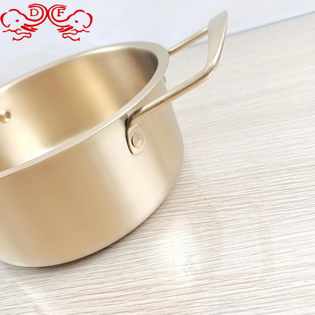 DF99267 Stainless steel ramen pot, Korean hammer-patterned soup pot with lid, golden special pot, DF TRADINGHOUSE details Picture