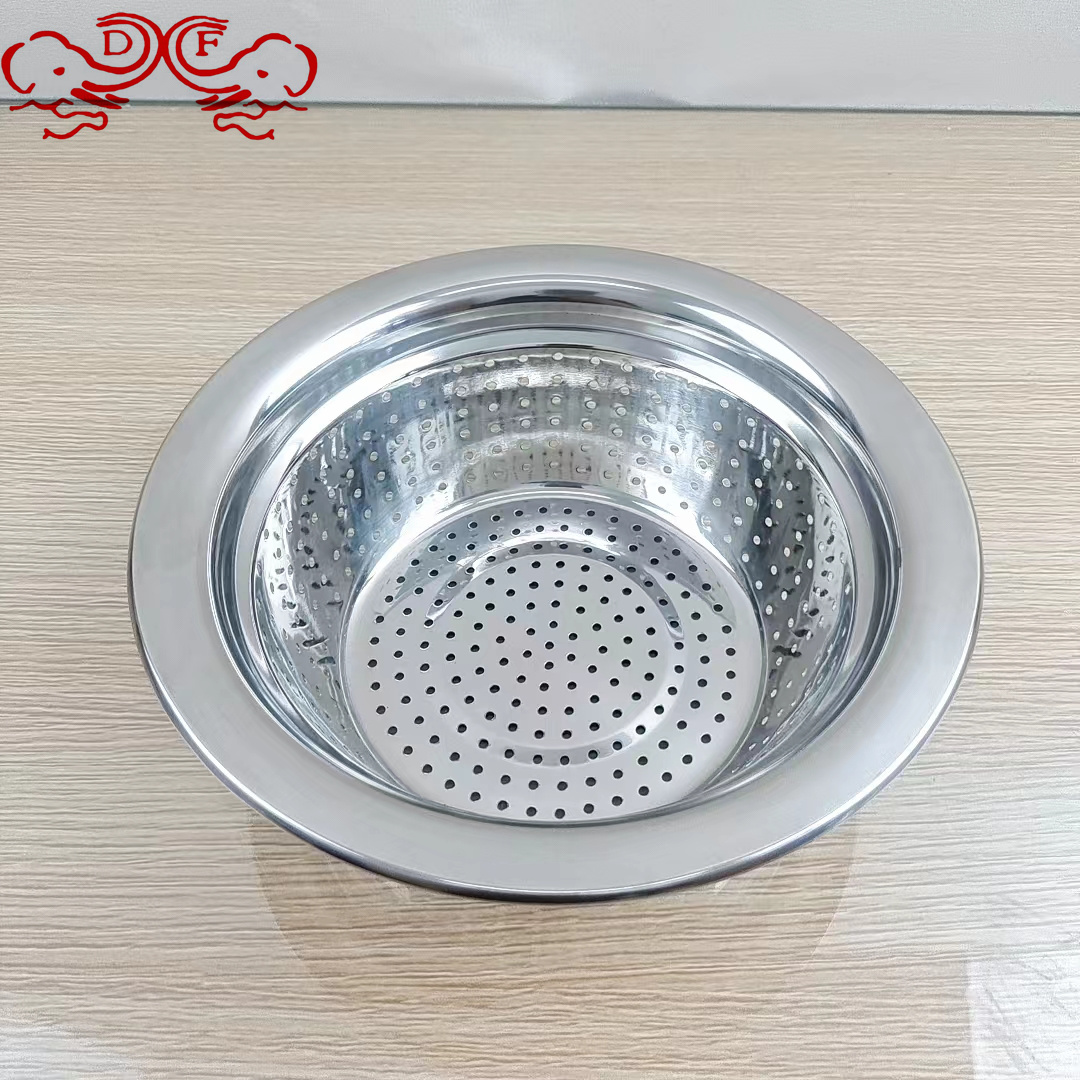 DF99415 thickened stainless steel rice sieve drainage basin, multi-hole basket, vegetable washing basin, rice washing basin, leaky basin, round vegetable washing basin, DF TRADINGHOUSE details Picture