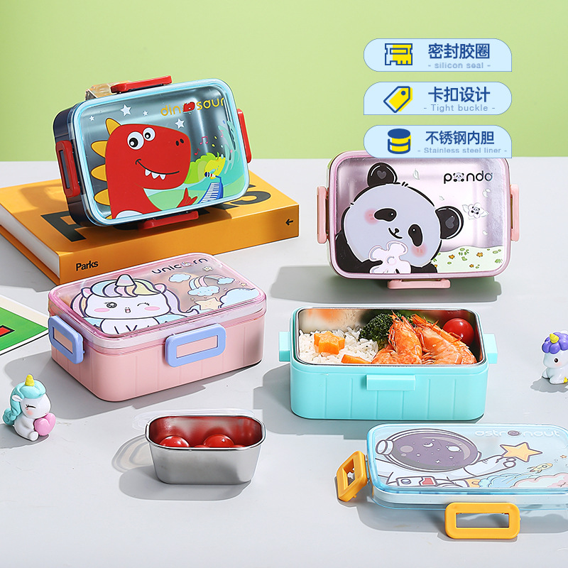 S42-2576 Cartoon Stainless Steel Lunch Box Single Compartment With Soup Bowl Sealed Lunch Box Portable Lunch Box For Students undefined