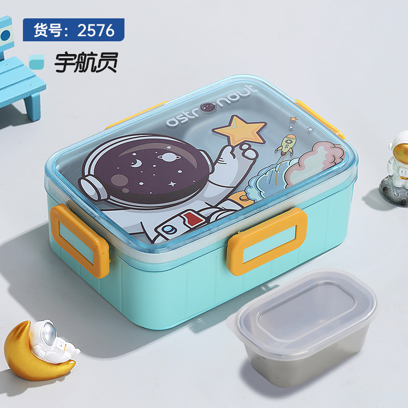 S42-2576 Cartoon Stainless Steel Lunch Box Single Compartment With Soup Bowl Sealed Lunch Box Portable Lunch Box For Students Specification drawing