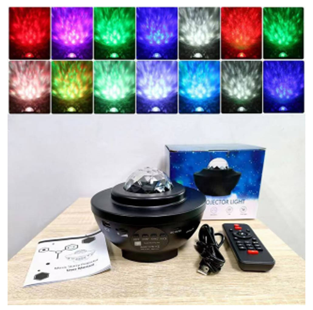 Black and white stepped starry sky light, night light, Bluetooth voice control, USB plug, laser light, dual speakers with remote control