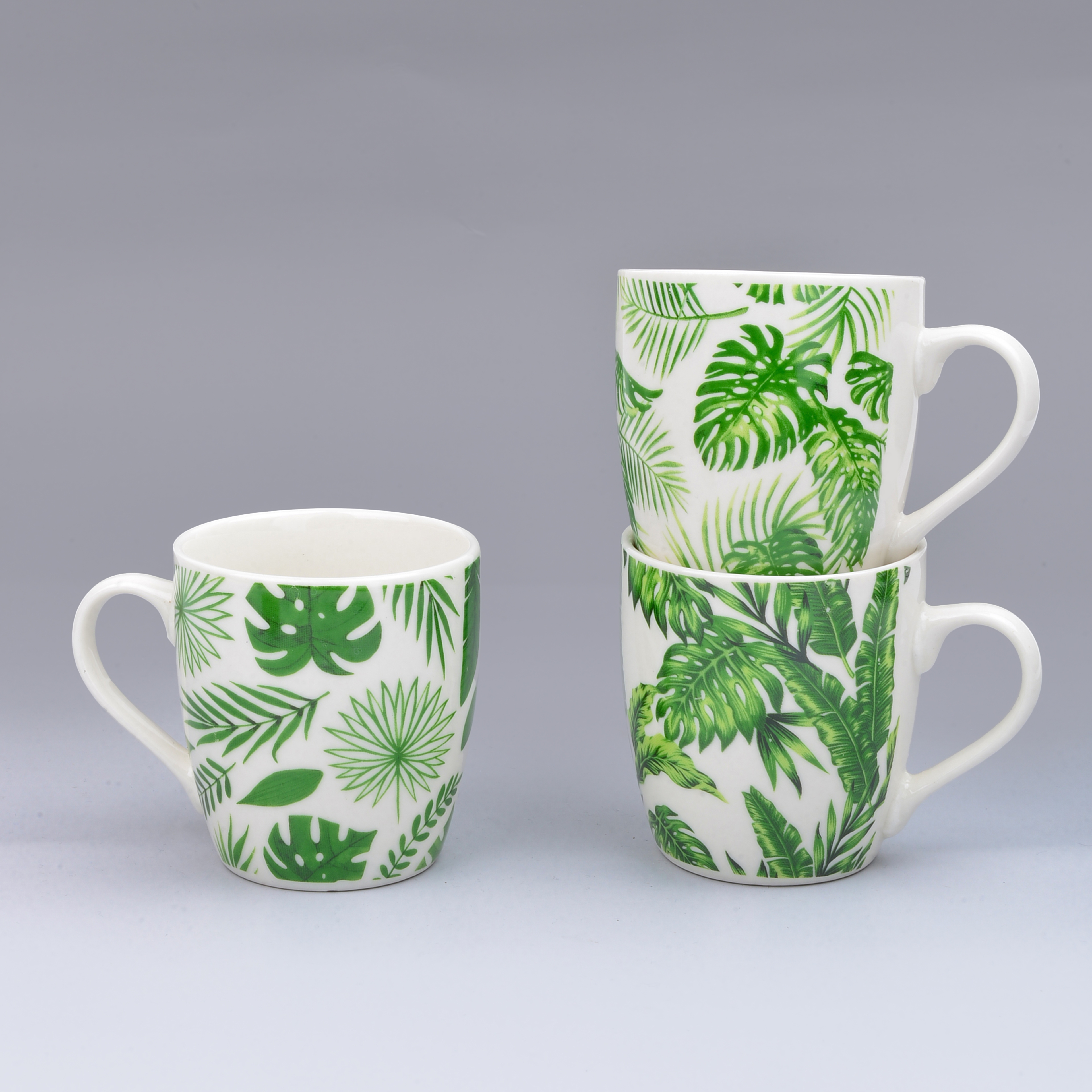 Cross-Border Ceramic Cup Mug Refreshing Green Leaf Series Foreign Trade Roasted Flower Cup Ceramic Cup Coffee Cup