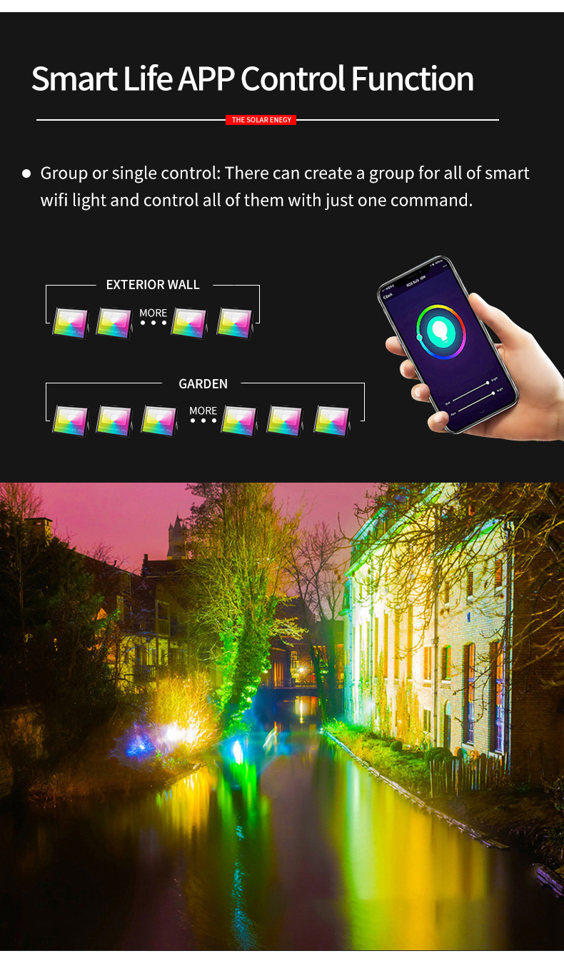 APP智能投光灯RGBCW蓝牙wifi控制照明户外庭院广告灯泛光灯照树灯详情2