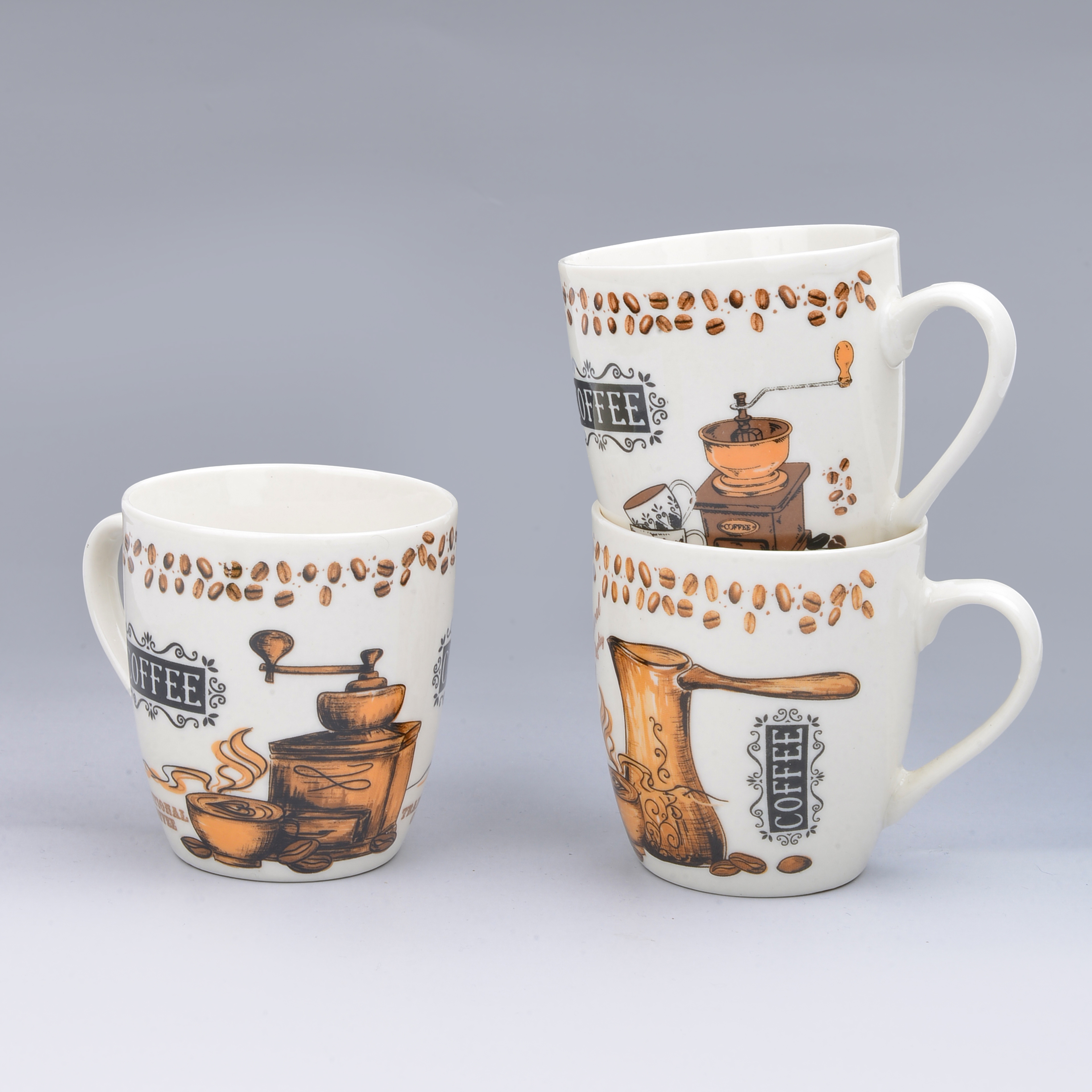 Cross-Border Ceramic Mug Mug Retro Coffee Grinding Series Foreign Trade Roasted Flower Cup Coffee Cup