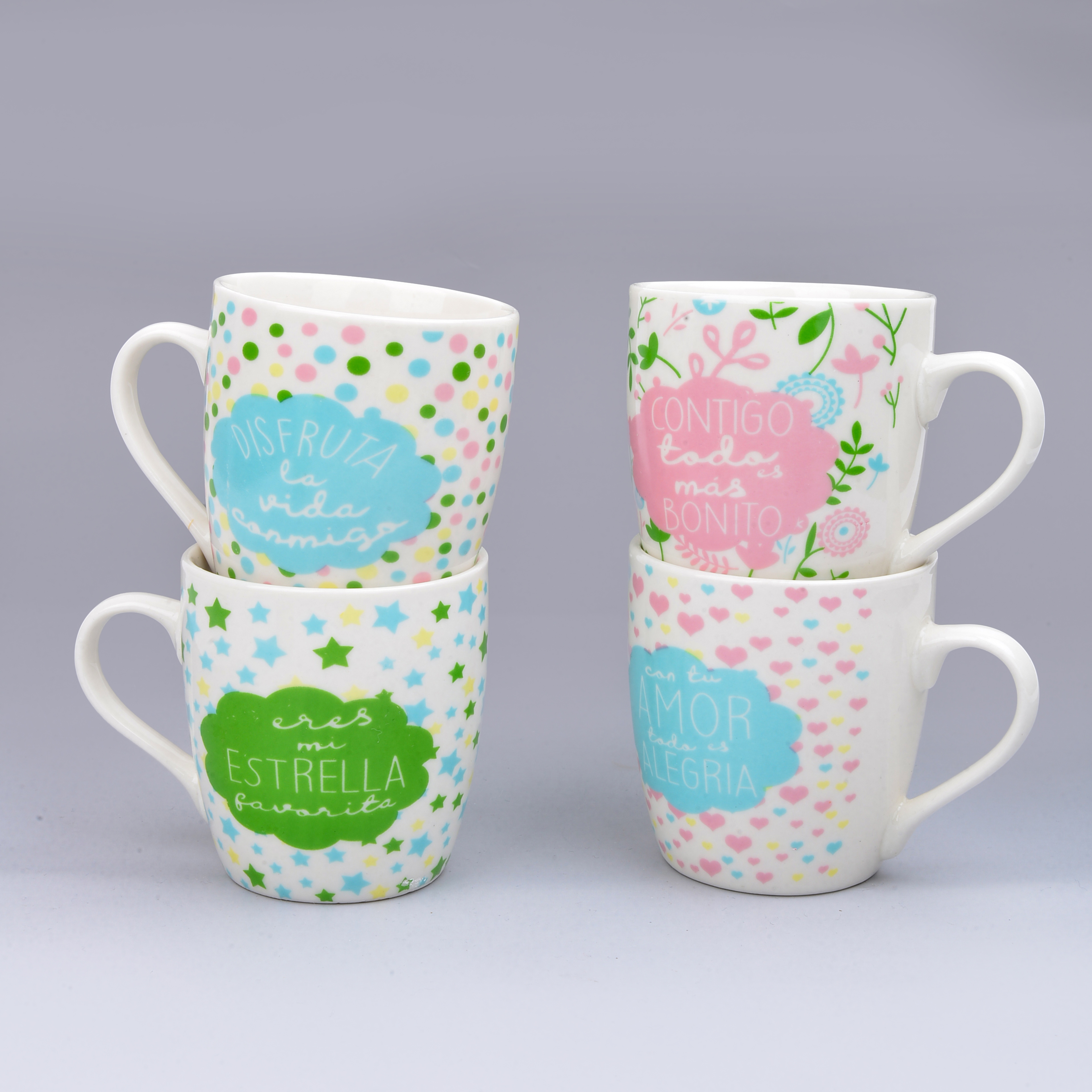 Cross-Border Ceramic Mug Mug Macaron Color Love Polka Dot Series Pattern Foreign Trade Roast Flower Cup Ceramic Coffee Cup
