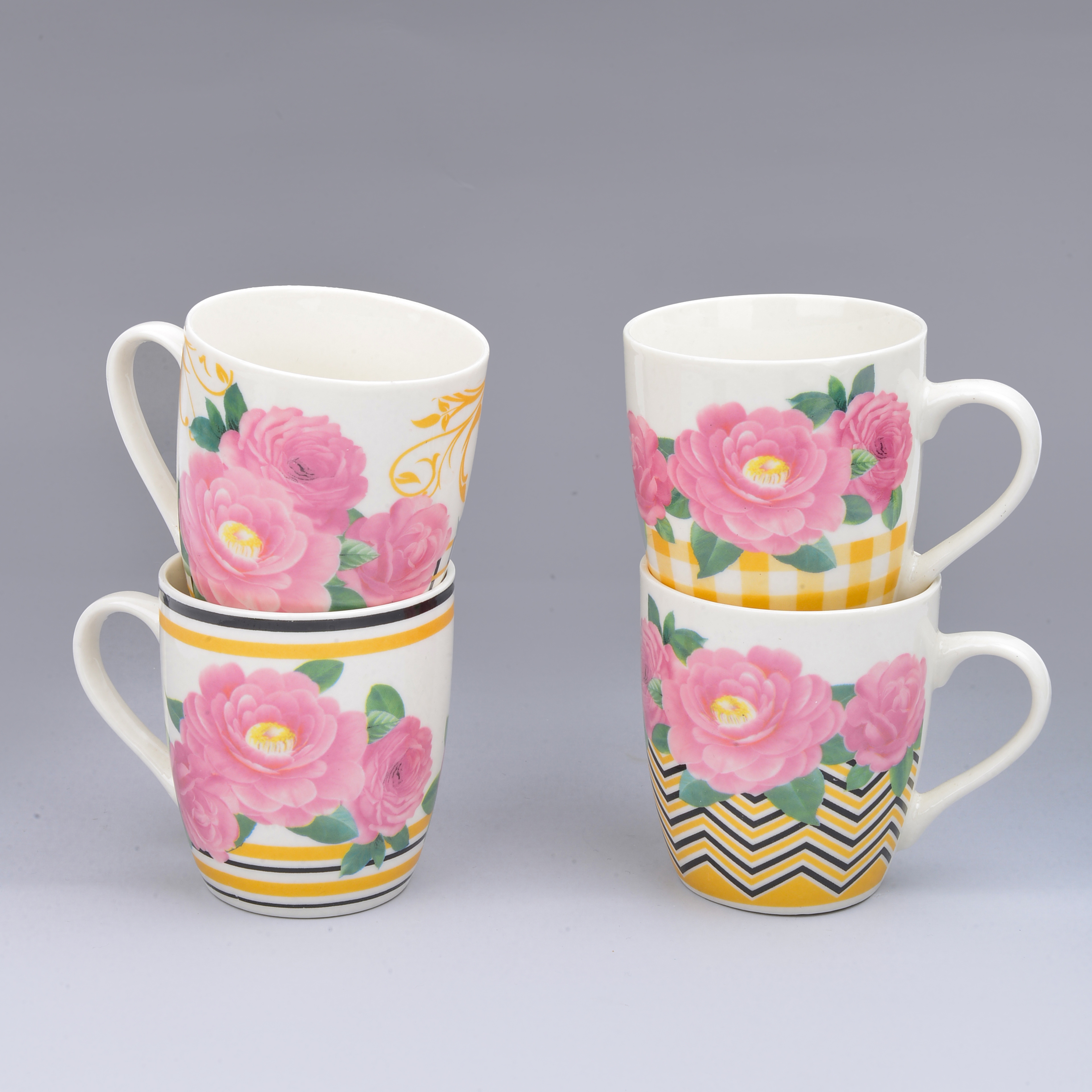 跨境 创意陶瓷杯马克杯水杯粉色鲜花系列陶瓷杯