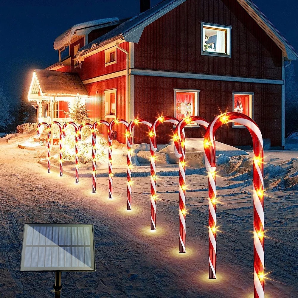 led圣诞节糖果手杖庭院花园装饰太阳能地插灯圣诞节拐杖地插彩灯