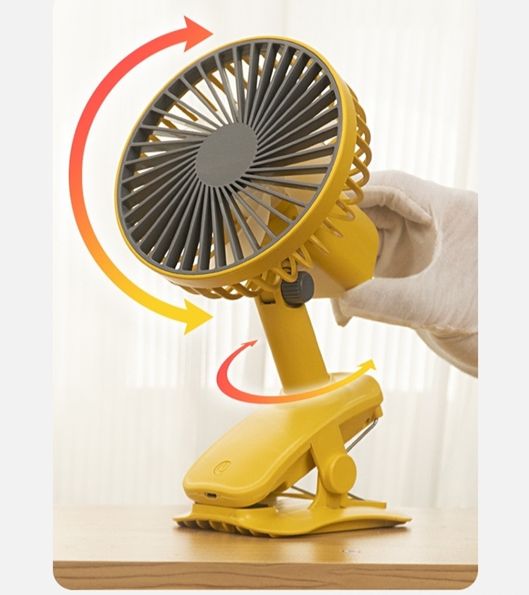 The clip-on automatic oscillating small fan is rechargeable. It is a desktop student fan with strong wind force and can be clipped or stood on. It is a multi-purpose fan Specification image