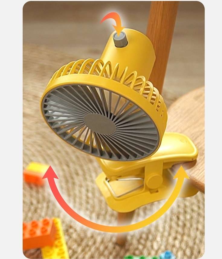 The clip-on automatic oscillating small fan is rechargeable. It is a desktop student fan with strong wind force and can be clipped or stood on. It is a multi-purpose fan Application Scenario