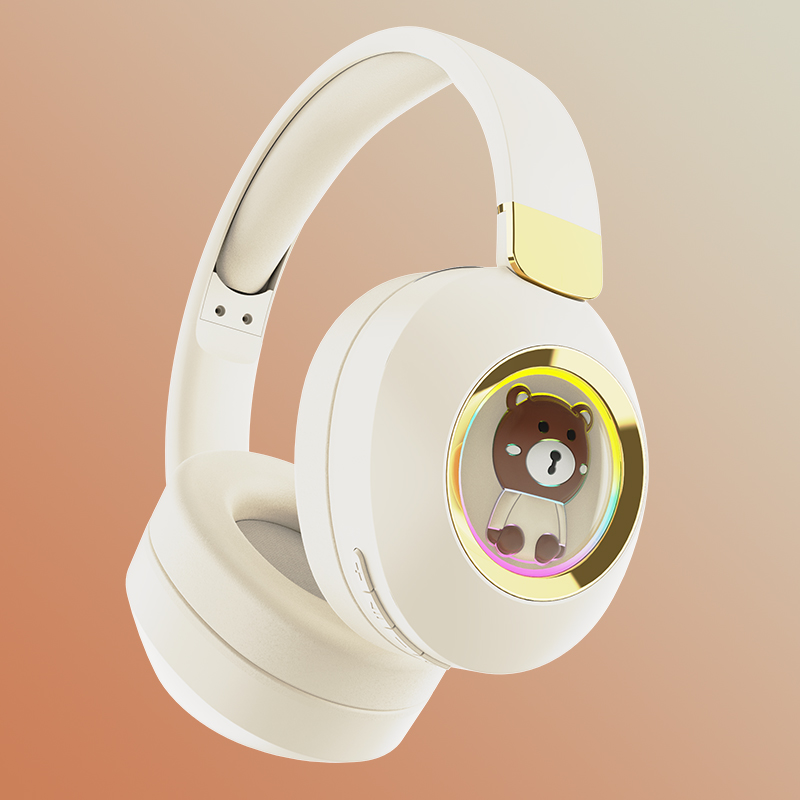 Cross-border new headwear wireless Bluetooth headset cartoon bear cute student colorful luminous gift box headset Amazon Express a gift shop supply thumbnail
