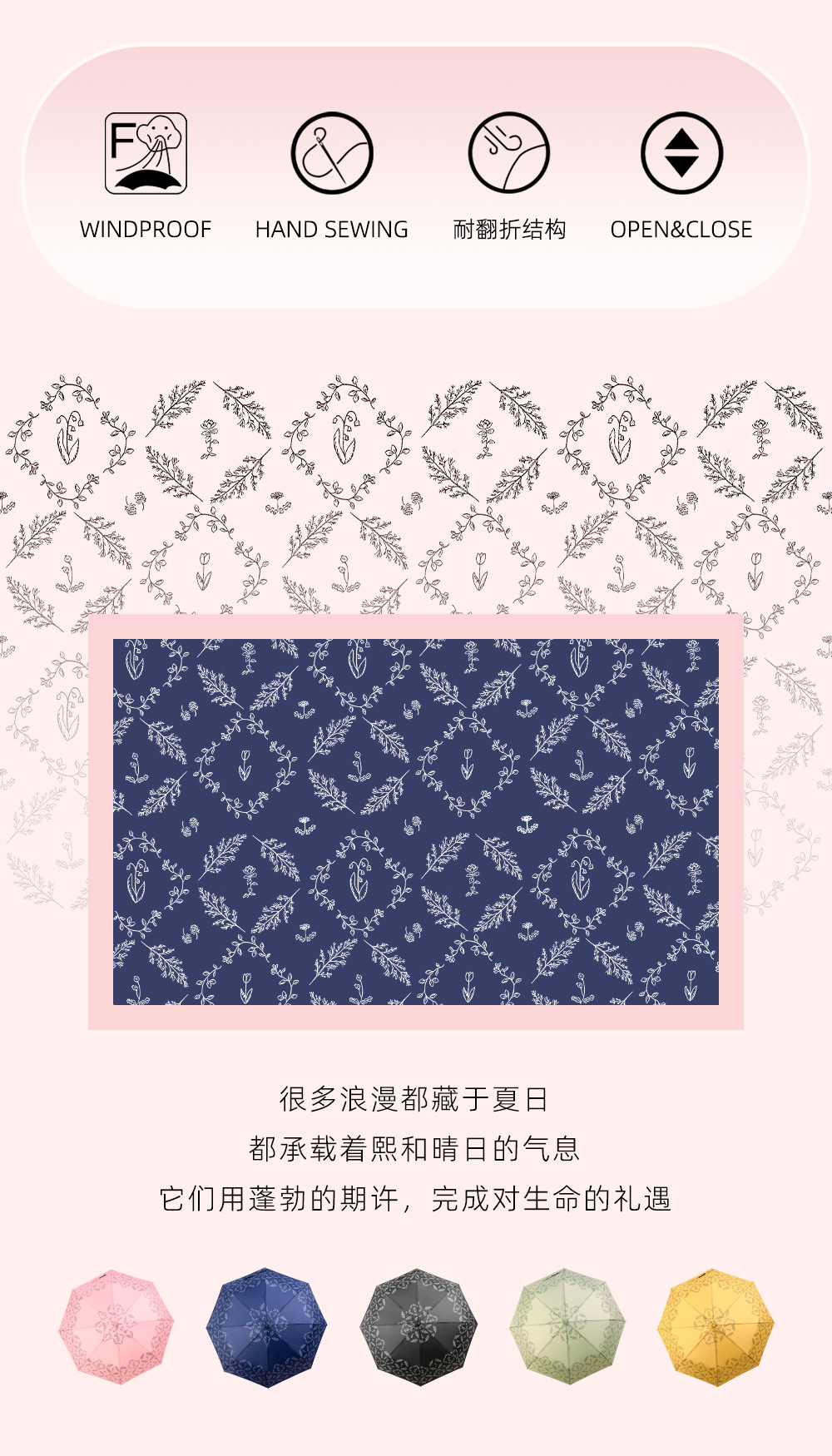 星宝伞3130三折全自动雨伞防风雨伞小花图案自开收雨伞超强抗风雨伞批发详情4